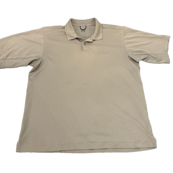 Columbia Polo Shirt Men's L Beige Omni Shade Sun Protection Outdoor Hiking Light - Picture 1 of 13